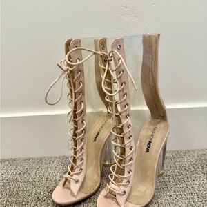 Fashion Nova Pink Heels with Lace-Up Design